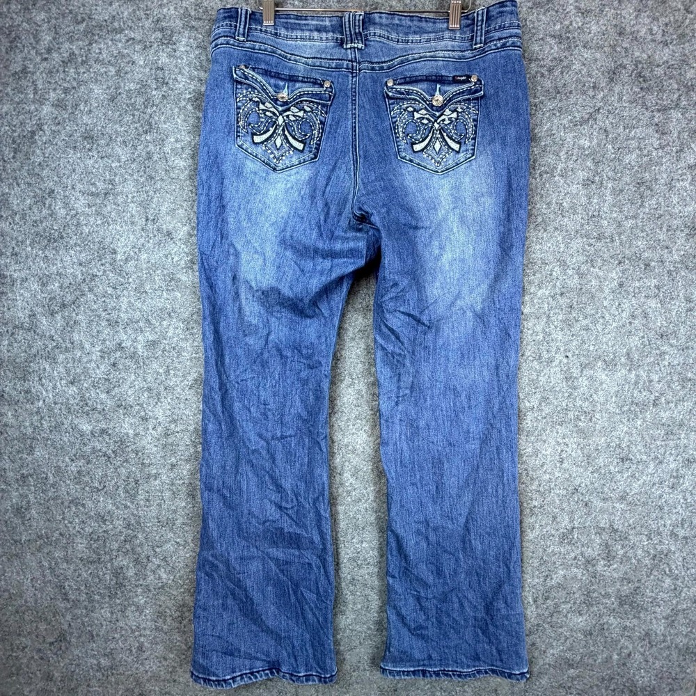 Angels Jeans Women 18 Blue Y2K Embellished Denim Stretch Bootcut Flap Pocket